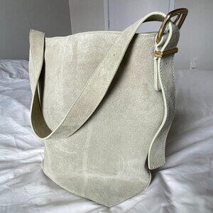 Sage Suede Bag with Brass Buckle (Madewell The Essential Bucket Tote dupe)